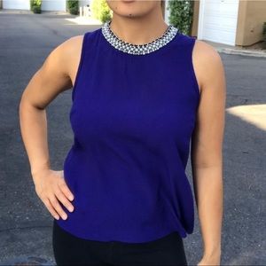 Blue Jeweled Neck Blouse, size S
